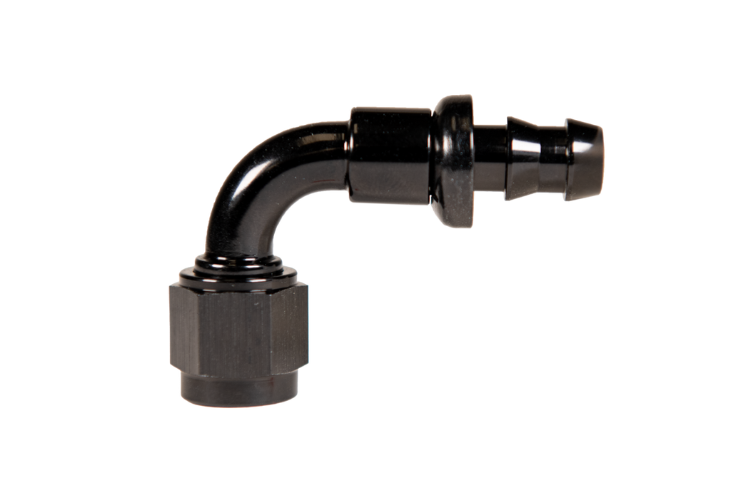 Fleece Performance -8 90 Degree to Hose Barb Black - FPE-PL-90-08