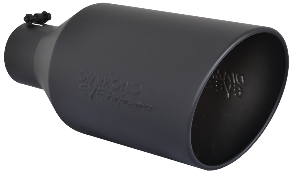 Exhaust Tip Rolled Angle Cut 5 Inch ID X 8 Inch OD X 18 Inch Long Black Powder Coat Diamond Eye