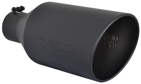 Diamond Eye - Exhaust Tip Rolled Angle Cut 5 Inch ID X 7 Inch OD X 18 Inch Long Black Powder Coat Diamond Eye