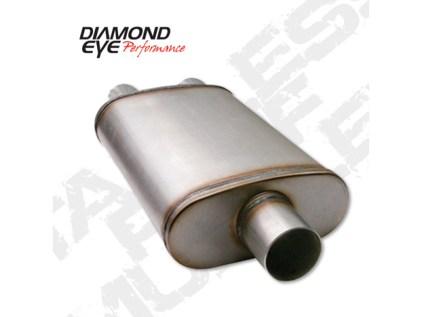 Diamond Eye - Diesel Exhaust Muffler 28 Inch Oval 3.5 Inch Dual Inlet/Outlet Stainless Exhaust Muffler Performance Perforated Diamond Eye