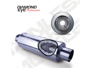 Diesel Exhaust Muffler 30 Inch Round 5 Inch Center Inlet/Outlet Stainless Exhaust Muffler Performance Perforated Diamond Eye