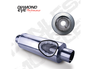 Diesel Exhaust Muffler 30 Inch Round 4 Inch Center Inlet/Outlet Stainless Exhaust Muffler Performance Perforated Diamond Eye